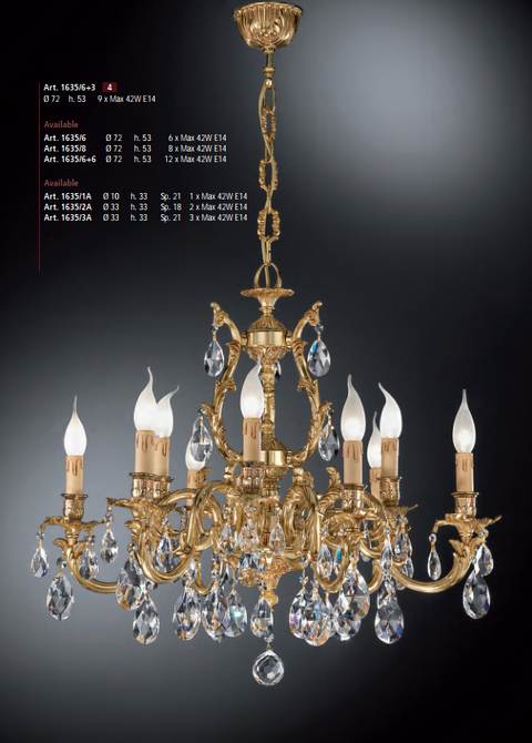 Art 1635/6+3 Cast Chandelier Crystal Schoeler