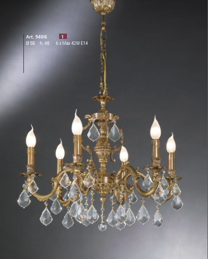 Art 940/6 Cast Chandelier Crystal Schoeler